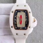Replica Richard Mille RM 007-01 Lady SS Diamonds Red Dial RG White Rubber Strap 6T51