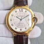 Replica Cartier JF Ballon Bleu 42mm YG White Dial Leather Strap MIYOTA9015