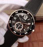 Replica Cartier JJF Calibre De Cartier Diver DLC Black Dial RG Bezel Black Rubber Strap A23J - Image 2