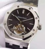 Replica Audemars Piguet TF Royal Oak 41mm Tourbillon SS Black Dial Black Leather Strap - Image 2