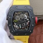 Replica Richard Mille RM035-02 Rafael Nadal FC Titanium Case KVF Skeleton Dial Red Yellow Rubber Strap MIYOTA8215