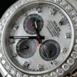 Rolex Daytona Dial MOP Replica Watch Number Pile + Bezel Diamonds Moissanite Custom 40mm - Image 6
