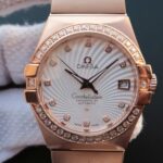 Replica Omega V6 Constellation Diamonds Bezel White Textured Dial RG Case A2500
