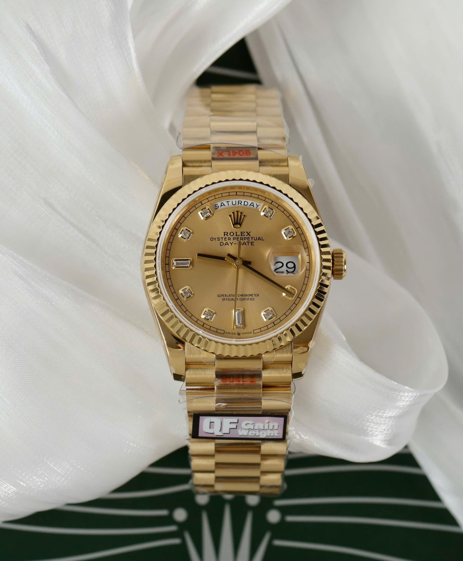 7A384C39-7EA7-4D5B-1567-4CECB8CEBB66.jpg Rolex Day-Date M128238 Copies Watch Yellow Dial Weight 159Gram QF Factory 36mm - Image 1