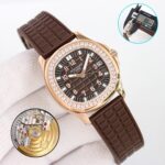 Fake Patek Philippe Replica Watch Aquanaut Ladies Embossed Brown Arabic Diamond Bezel Rose Gold Composite 35.6mm 5068R-001 TWF(1:1 replica) - Image 5