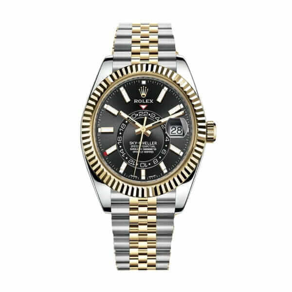 7B730CF7-5916-4CA0-1223-ACBF883C80A2.jpg Rolex Sky-Dweller 326933 Steel Gold Black Dial Replica - Image 1