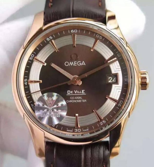7B8044F8-5244-04E5-CA11-17E4F0563755.jpg Replica Omega V6F De Ville Hour Vision Co-Axial 41mm RG Brown Dial Brown Leather Strap A8500 - Image 1