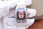 Replica Richard Mille RM 007 Lady SS Diamonds Black Inner Bezel White Rubber Strap 6T51