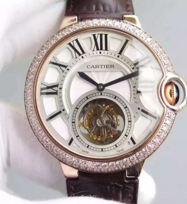 7E0909B6-E159-C59C-F053-74EEC88F14C3.jpg Replica Cartier Ballon Bleu Tourbillon RG Diamond Bezel Brown Leather Strap - Image 1