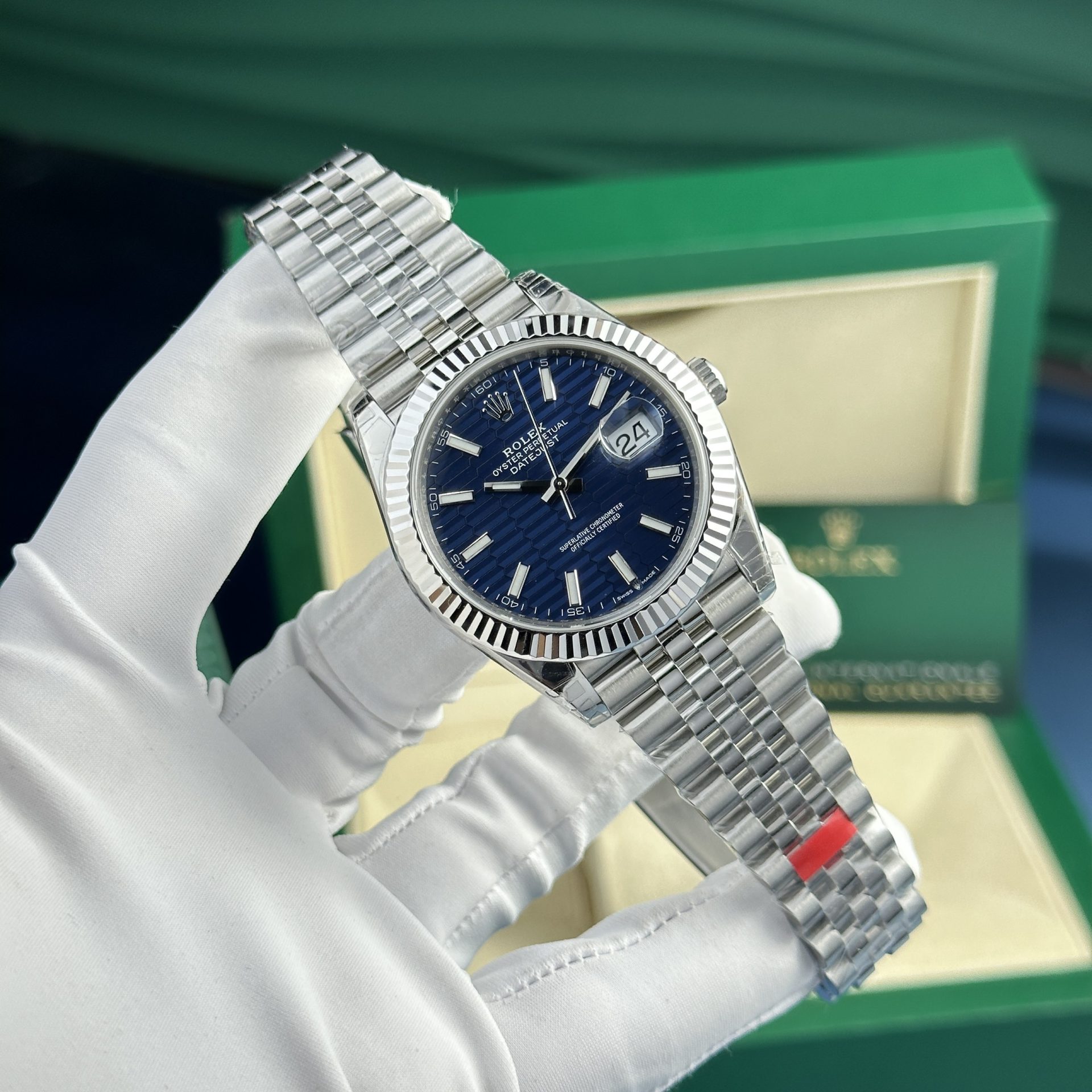 7E39B835-5F4E-B274-2C4B-13E7D5672D06.jpg Rolex Replica Watch DateJust 126334 Blue Motif Dial VS Factory 41mm - Image 1