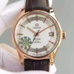 Replica Omega V6F De Ville Hour Vision Co-Axial 41mm RG White Dial Brown Leather Strap A8500