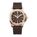 Fake Patek Philippe Replica Watch Aquanaut Ladies Embossed Brown Arabic Diamond Bezel Rose Gold Composite 35.6mm 5068R-001 TWF(1:1 replica)