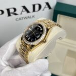 Rolex Day-Date Replica Watch 18K Gold Wrapped Black Dial With Diamond Bezel GM V2 40mm - Image 4