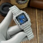 Cartier Replica Watch Santos Full Diamond Moissanite Blue Dial 39.8mm - Image 5