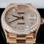 Rolex Day-Date Copies Watches 18K Rose Gold Wrapped + Moissanite Diamonds GM Factory 36mm - Image 5