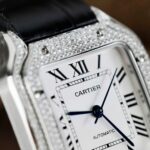 Cartier Santos Women’s White Dial Copies Watches Moissanite Diamonds Custom BV Factory 35.2mm - Image 5