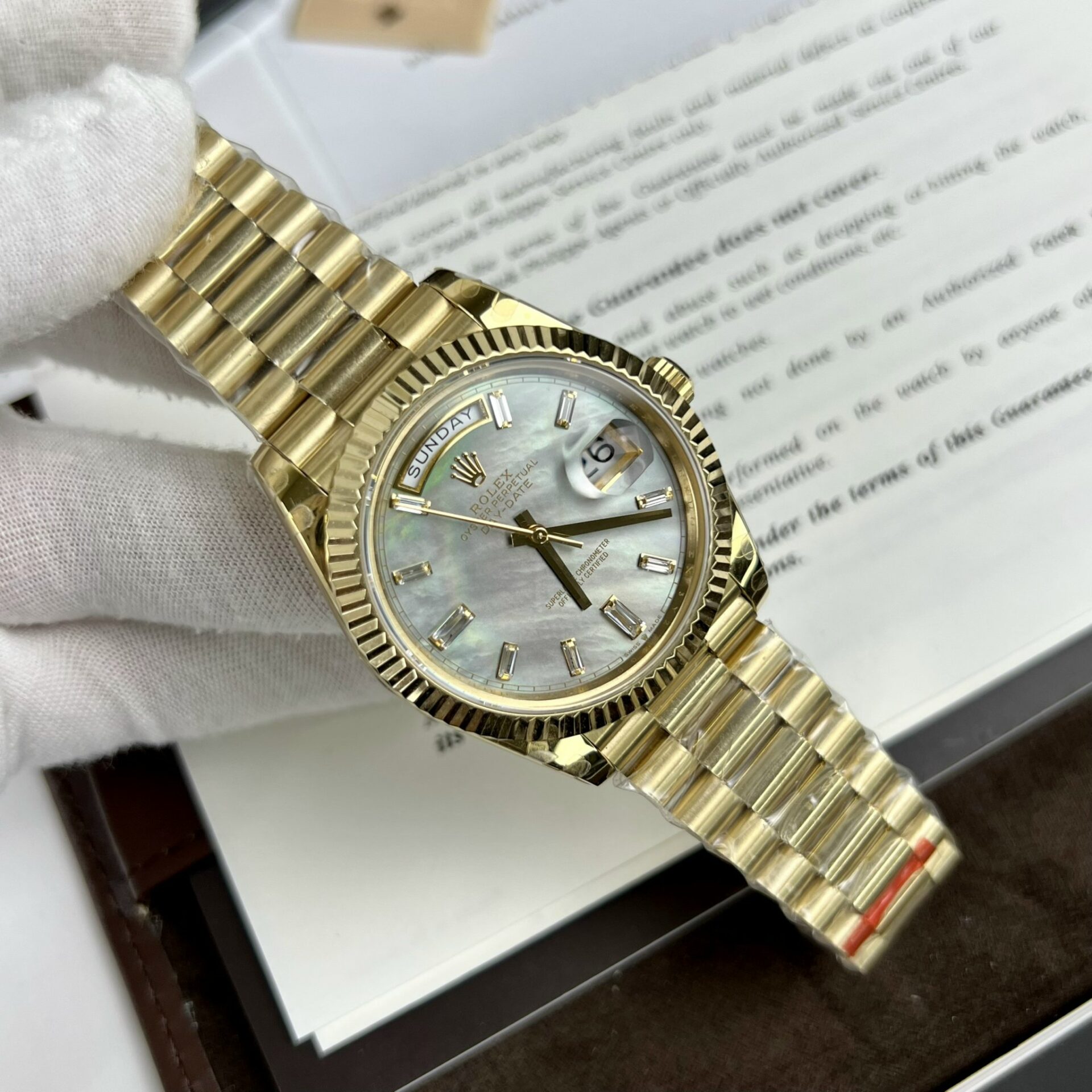 86670621-A5D1-ECFA-4C85-93E3F9F58B48.jpg Rolex Day-Date Clone Watch Mother Of Pearl Dial TW Factory 40mm - Image 1