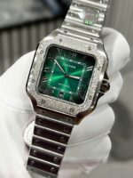 Cartier Santos Replica Watch Custom Moissanite Diamonds Dial Green BV Factory 39.8mm - Image 7