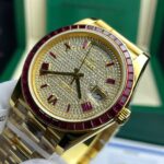 Rolex Day-Date Replica Watch Ruby Red + Moissanite Diamonds Gold Wrapped GM Factory 40mm - Image 5