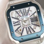 Fake Cartier Watch Santos large model mechanical movement with manual winding caliber Steel Blue Skeleton Dial WHSA0026 TWF(1:1 replica) - Image 5