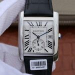 Replica Cartier Tank MC SS Textured White Dial Black Leather Strap