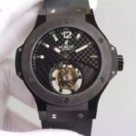 Replica Hublot Big Bang Tourbillon PVD Black Textured Dial Black Rubber Strap