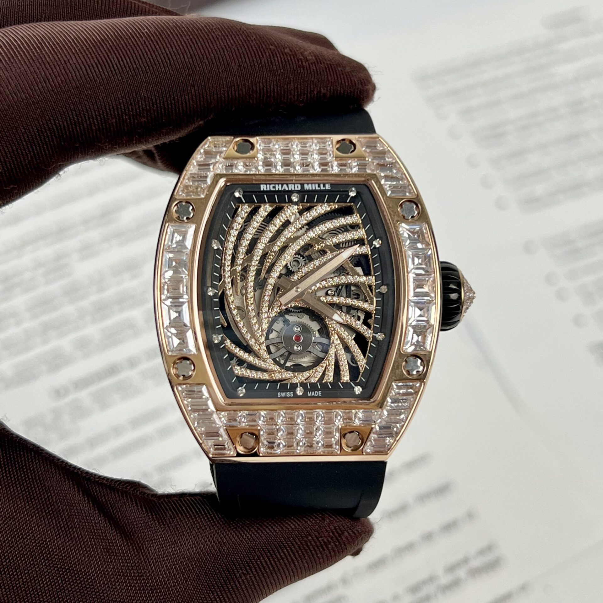 8B796C63-CDD7-CB40-D384-38E213DCE57A.jpg Richard Mille RM51-02 Rose Gold Baguette Replica Watch 40MM - Image 1