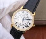 Replica Cartier Ronde De Cartier YG White Dial Diamonds Bezel Croco Strap A2892 - Image 2