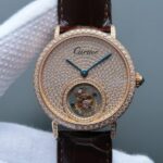Replica Cartier Tourbillon YG Diamonds Dial Bezel Leather Strap