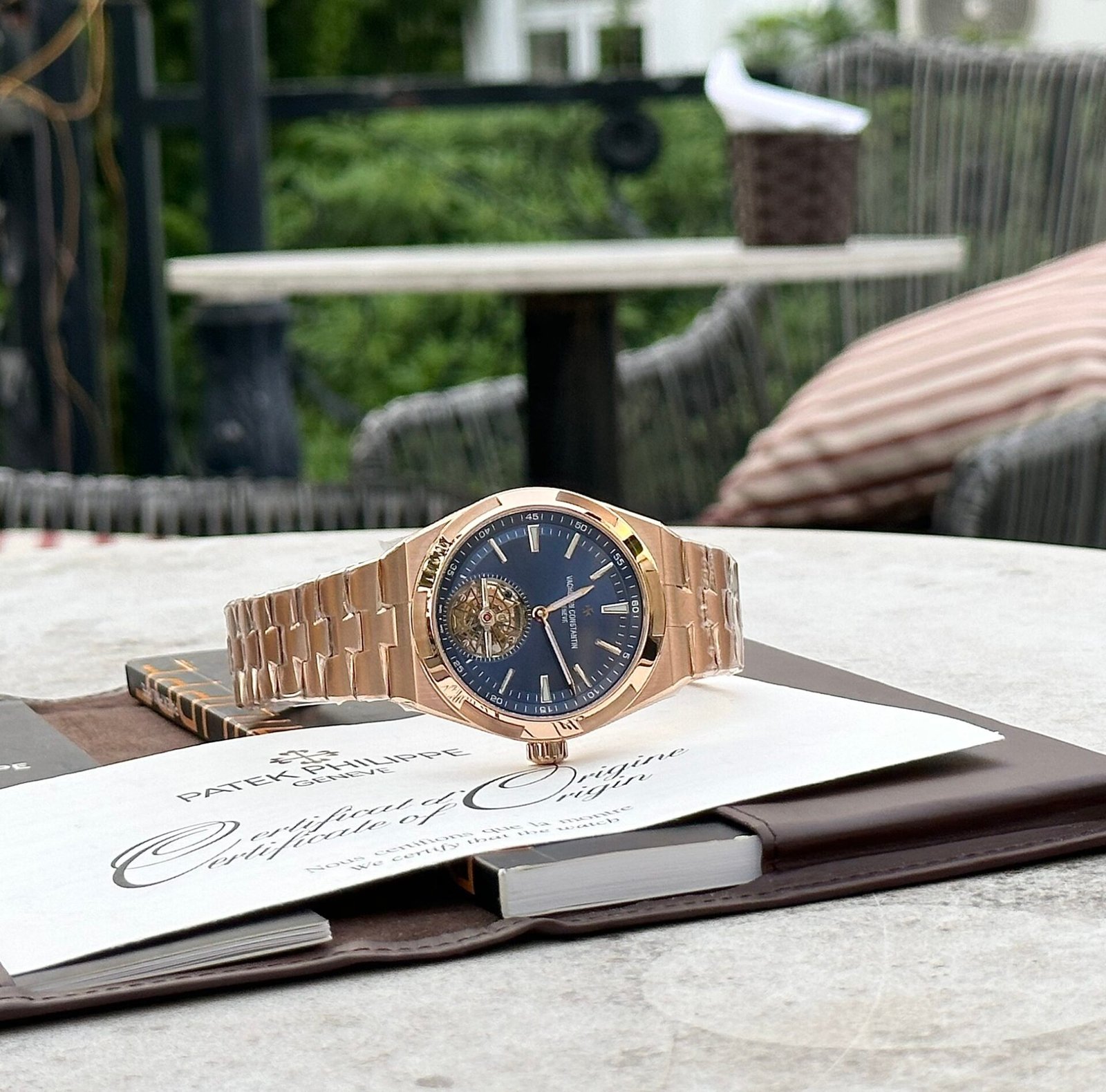 8DF29F60-99B6-581A-075D-D74EB3532E53.jpg Vacheron Constantin Replica 11 Watch Overseas Tourbillon 6000V Rose Gold Plated Blue Dial 42.5mm - Image 1