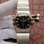 Replica Omega V6 Constellation 35mm Diamonds Bezel Black Dial SS Bracelet A2500