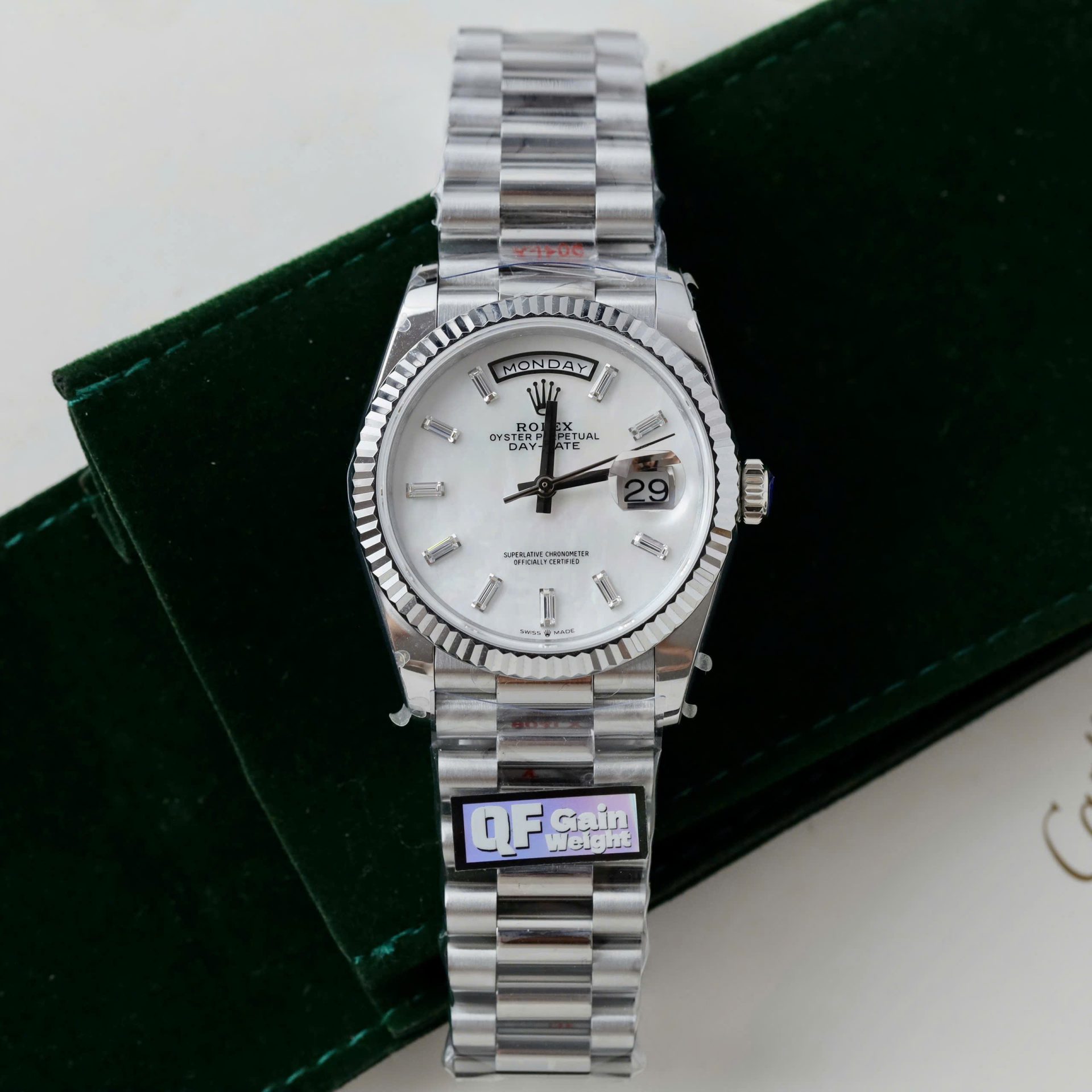8E01FB29-D4B4-A012-7AEF-15005D5DA145.jpg Rolex Day-Date 128236 MOP Dial Copies Watches Weight 158gram QF Factory 36mm - Image 1