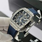 Hublot Spirit Of Big Bang Titanium Dial Blue Custom Moissanite Diamonds Hong Kong 42mm - Image 4