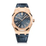 Audemars Piguet Replica AP Watch Royal Oak Selfwinding ??50th Anniversary?? 41mm Rose Gold Blue Dial Leather Strap 15510OR.OO.D315CR.01-APS(1:1 replica)