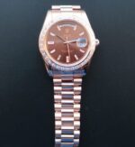 Replica Rolex Day-Date 41mm 218399 RG Brown Dial Diamonds Bezel RG Bracelet A3255 - Image 7
