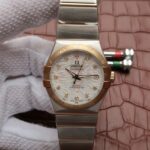 Replica Omega V6 Constellation 35mm SS White Dial Diamonds Markers RG Bezel A2500