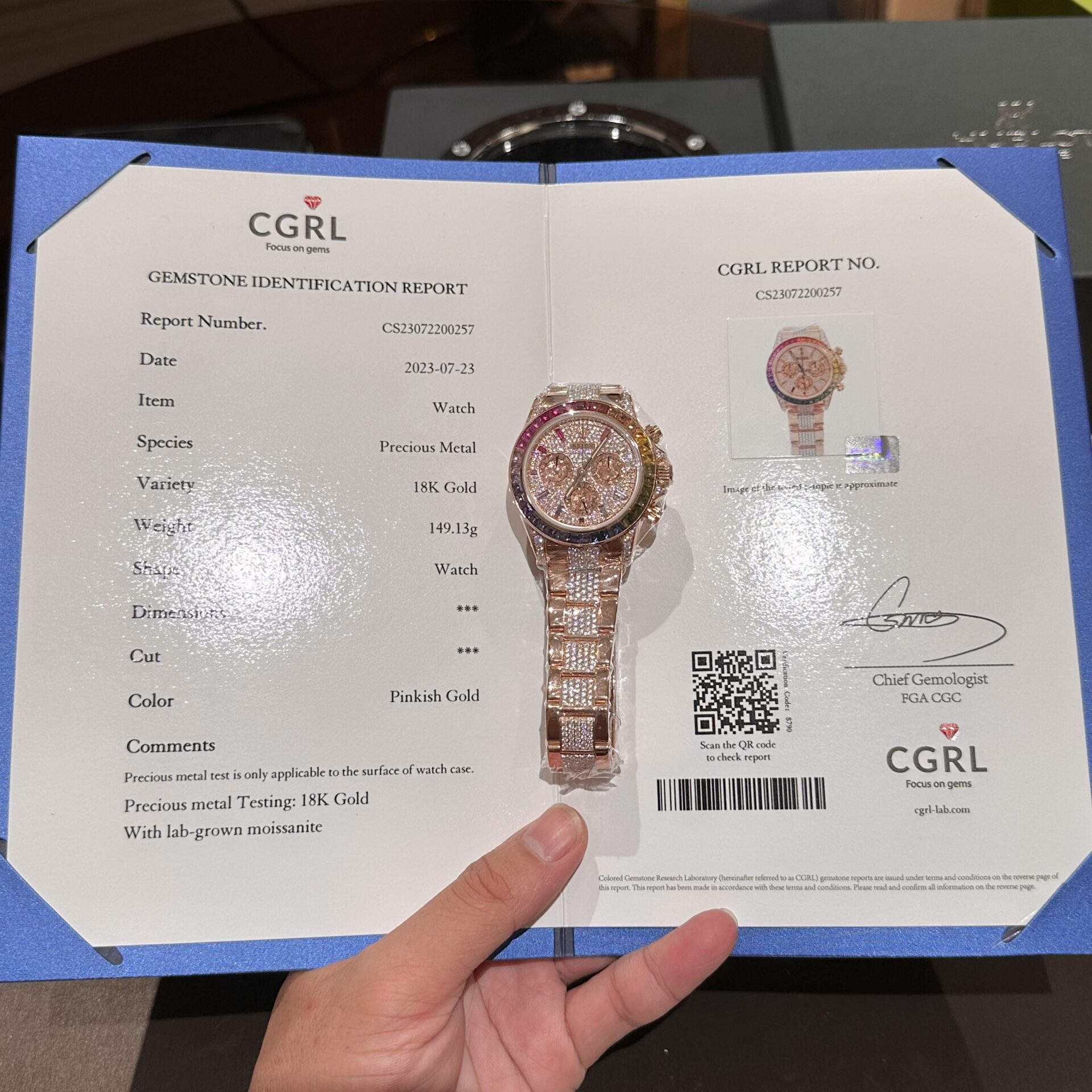 905F7671-11D3-D7C0-FE0A-3CA2F4FEBC17.jpg Rolex Daytona Rainbow Replica Watch Gold Wrapped With Moissanite Diamonds 40mm - Image 1
