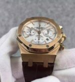 Replica Audemars Piguet Royal Oak Chronograph SS White Dial Leather Strap A7750 - Image 3