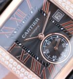 Replica Cartier Tank MC RG Black Textured Dial Diamonds Bezel Leather Strap - Image 2