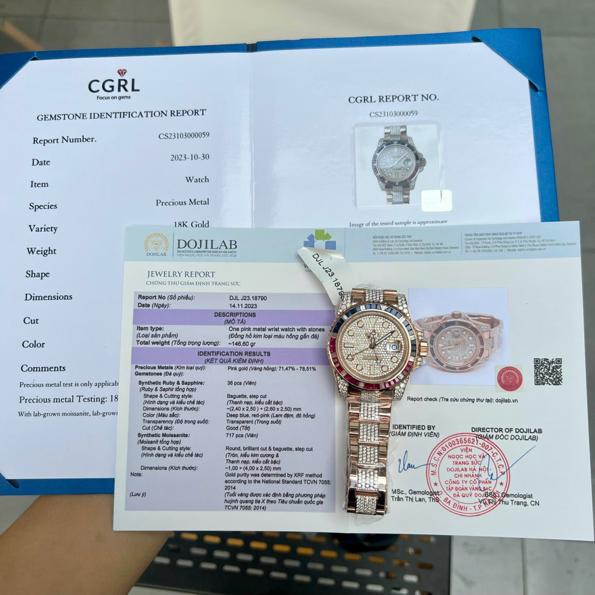 92FB4659-E962-C80C-820A-541CF7431370.jpg Rolex Replica 11 Watch GMT Master II Gold Wrapped Moissanite Diamond Sapphire 40mm - Image 1