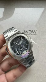 Replica PATEK PHILIPPE PPF Nautilus Chronograph Travel 5990 SS Grey Dial Stick on SS Bracelet A28-520 - Image 4