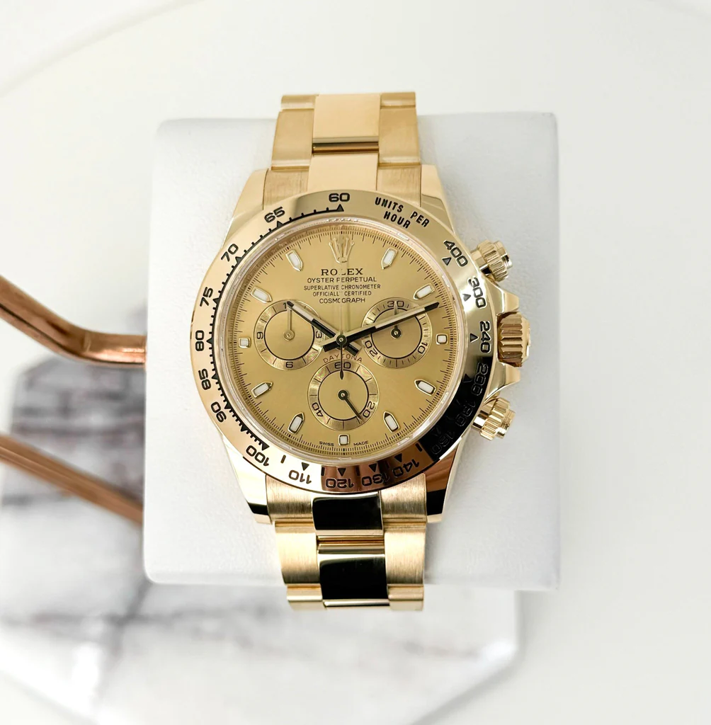 96F8390E-64E0-2463-500F-909CA6447577.webp Rolex Yellow Gold Cosmograph Daytona 40 Watch Champagne Index Dial 116508(1:1 replica) - Image 1