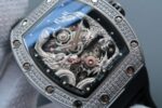 Replica Richard Mille RM057 Dragon Phoenix SS Case Diamonds Bezel Silver Dial Black Rubber Strap