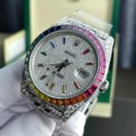 Rolex DateJust Replica Watch Full Moissanite Diamonds Hong Kong Dial Blue 41mm - Image 4