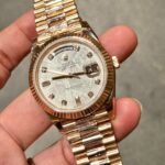 Rolex Replica Watch Day-Date Meteorite Dial With Moissanite Diamonds Hour Markers Custom Gold Wrapped GMF 40mm - Image 5