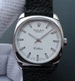 Replica Rolex Cellini Danaos 4243 SS White Dial Black Leather Strap A2824