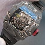Replica Richard Mille RM035 Rafael Nadal Forge Carbon Titanium Case KVF Skeleton Dial Red Black Rubber Strap MIYOTA8215