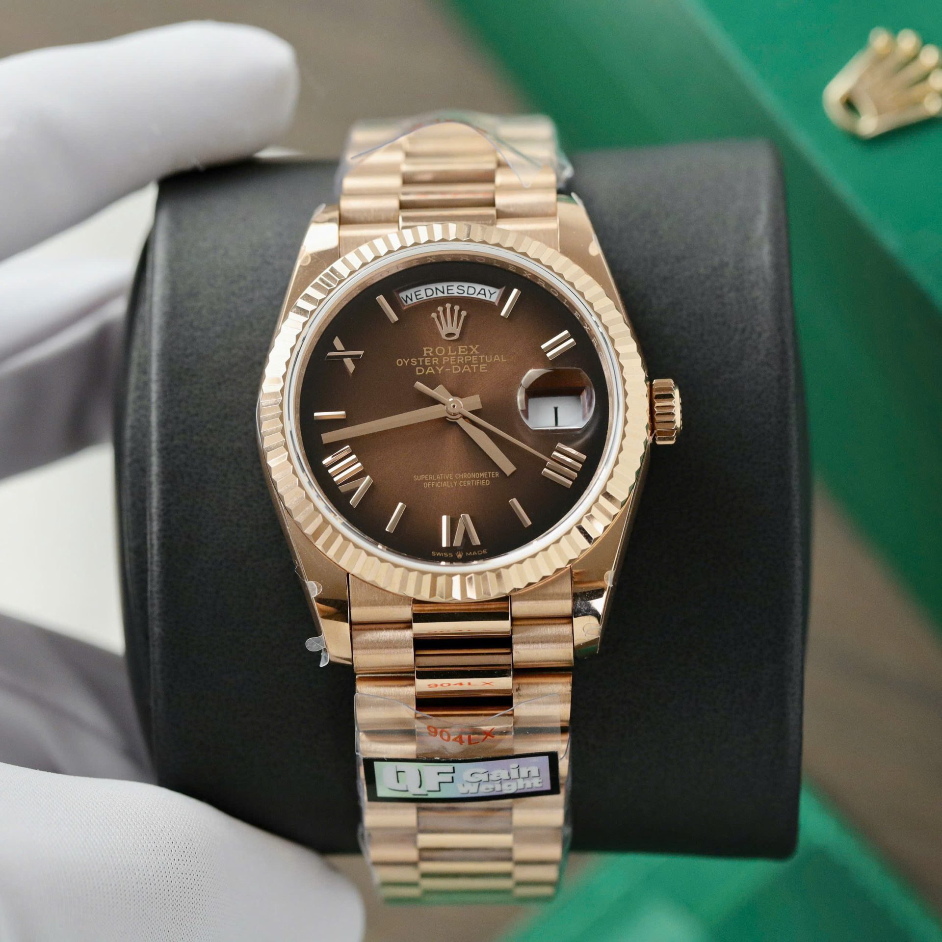 9B9A5BB3-2513-CC68-0280-53E90CFF4833.jpg Rolex Day-Date 128235 Replica Watch Dial Chocolate Weight 158gram QF Factory 36mm - Image 1