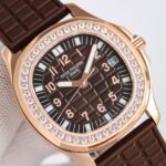 Fake Patek Philippe Replica Watch Aquanaut Ladies Embossed Brown Arabic Diamond Bezel Rose Gold Composite 35.6mm 5068R-001 TWF(1:1 replica) - Image 4