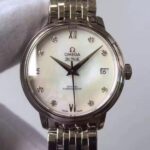 Replica Omega MKF De Ville 33mm Diamonds Markers White Dial SS Bracelet A2824